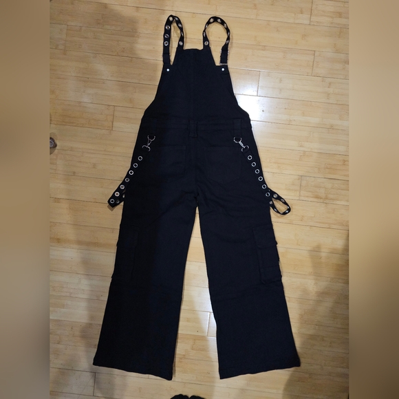 Dolls Kill Rare The Grave Girls Punk Goth Black Tough Life Denim Overalls S M - Picture 10 of 14
